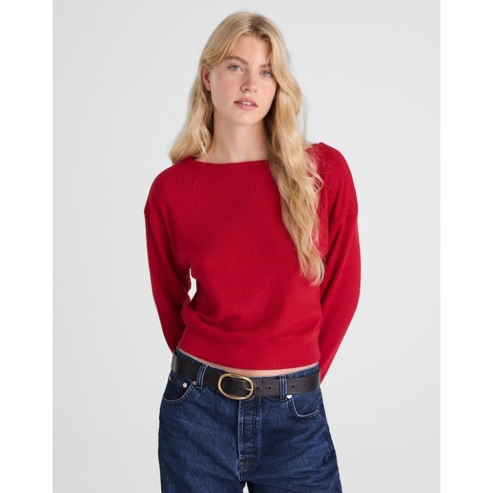 Madewell Red Ribbed Boatneck Drop-Shoulder Sweater NY736 NWT Medium